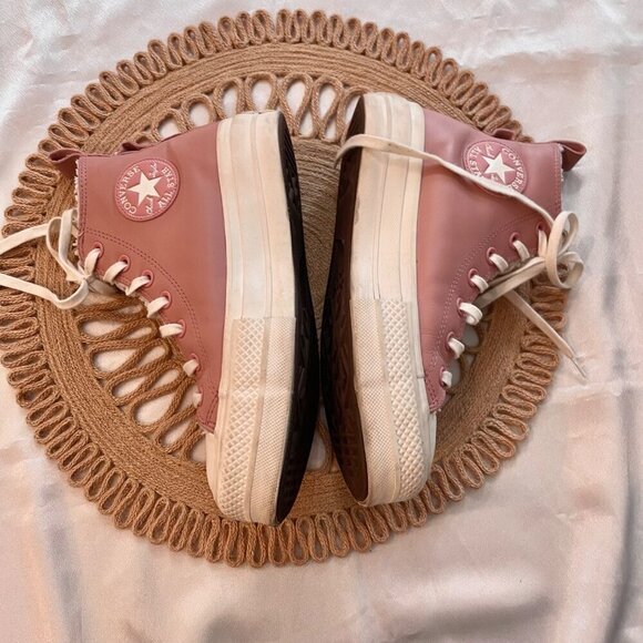 Converse Women's Chuck Taylor All Star Lined Leather Platform Hi Top Shoe Pink - Picture 6 of 12
